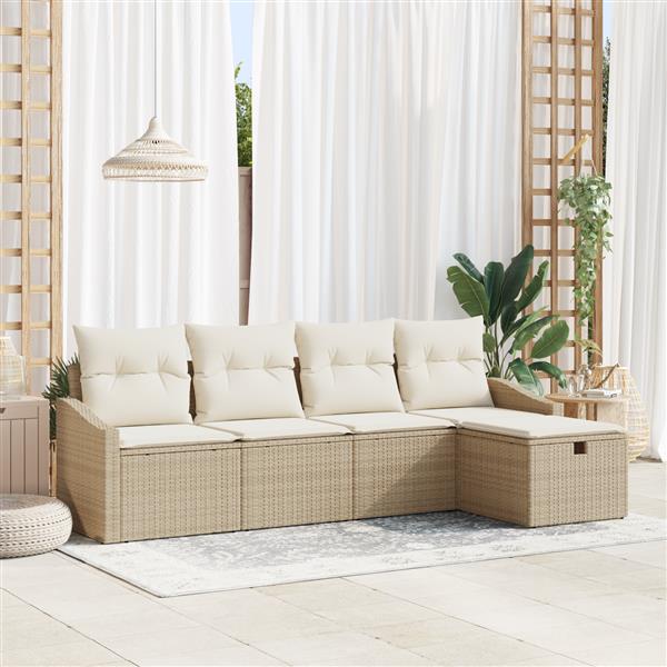 Grote foto vidaxl tuin sofa set 5 pcs beige 233 x 117 x 85 cm poly riet tuin en terras tuinmeubelen