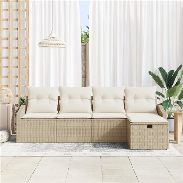 Grote foto vidaxl tuin sofa set 5 pcs beige 233 x 117 x 85 cm poly riet tuin en terras tuinmeubelen