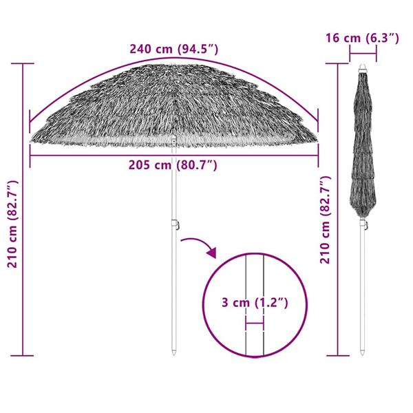 Grote foto vidaxl strandparasol bruin 206 x 209.5 cm staal tuin en terras overige tuin en terras