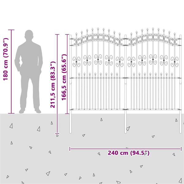 Grote foto vidaxl tuin hek grijs 215 cm poedergecoat staal tuin en terras hekken en schuttingen