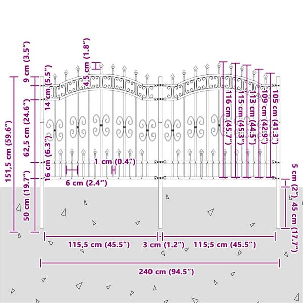 Grote foto vidaxl tuin hek grijs 165 cm poedergecoat staal tuin en terras hekken en schuttingen