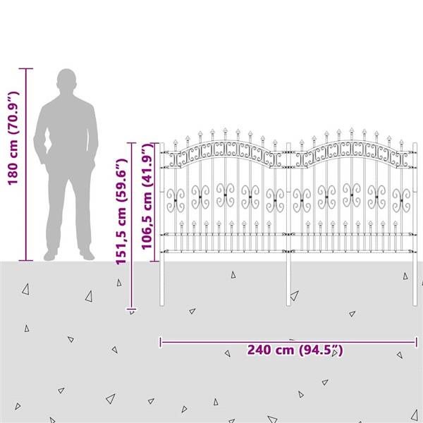 Grote foto vidaxl tuin hek grijs 165 cm poedergecoat staal tuin en terras hekken en schuttingen