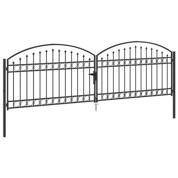Grote foto vidaxl hekpoort met slot grijs 400 x 125 cm staal tuin en terras hekken en schuttingen