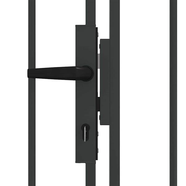 Grote foto vidaxl hekpoort met slot grijs 400 x 125 cm staal tuin en terras hekken en schuttingen