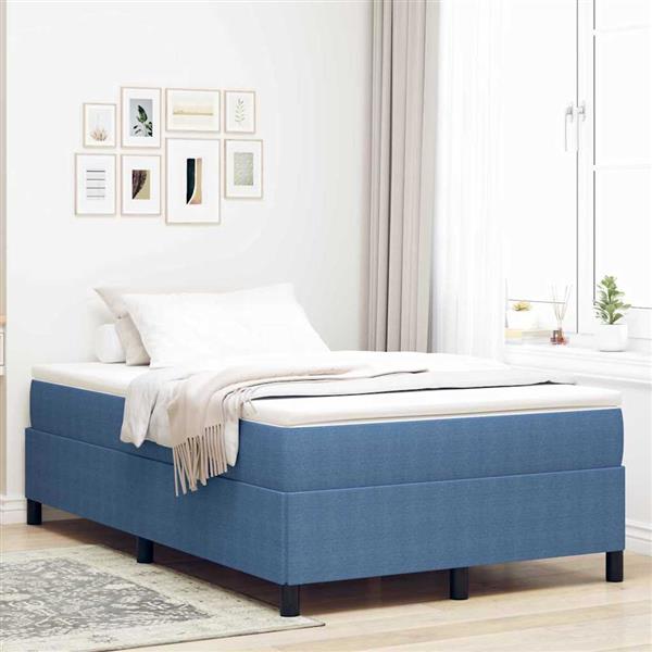 Grote foto vidaxl bedframe blauw 120 x 190 cm katoenen stof antiek en kunst stoelen en banken