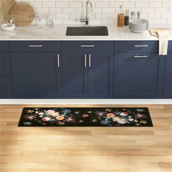 Grote foto vidaxl keuken mat bloemen zwart 150 x 45 cm fluweel tuin en terras overige tuin en terras