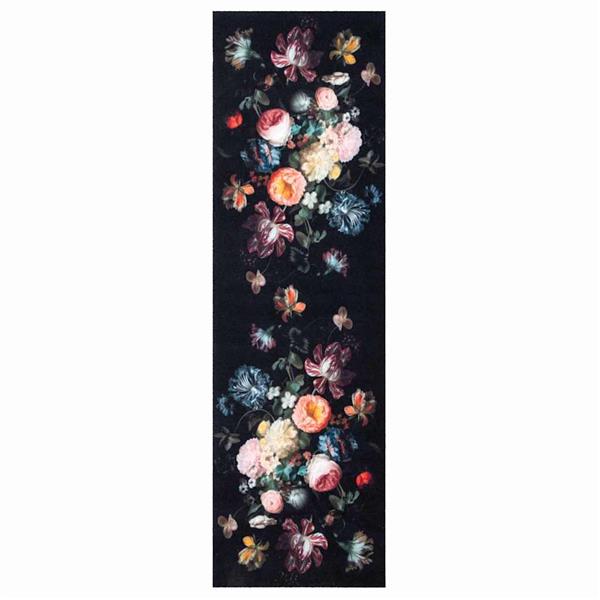 Grote foto vidaxl keuken mat bloemen zwart 150 x 45 cm fluweel tuin en terras overige tuin en terras
