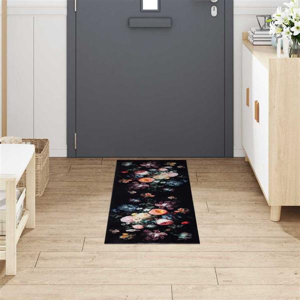 Grote foto vidaxl keuken mat bloemen zwart 150 x 45 cm fluweel tuin en terras overige tuin en terras