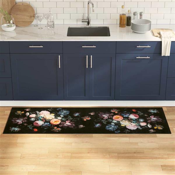 Grote foto vidaxl keuken mat bloemen zwart 180 x 60 cm fluweel tuin en terras overige tuin en terras