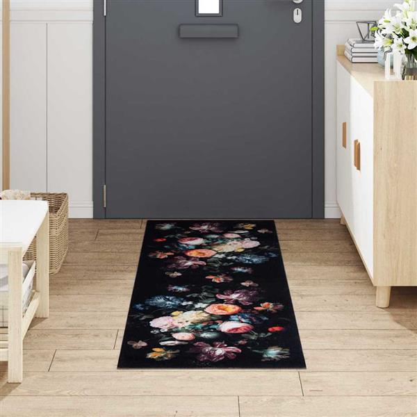 Grote foto vidaxl keuken mat bloemen zwart 180 x 60 cm fluweel tuin en terras overige tuin en terras