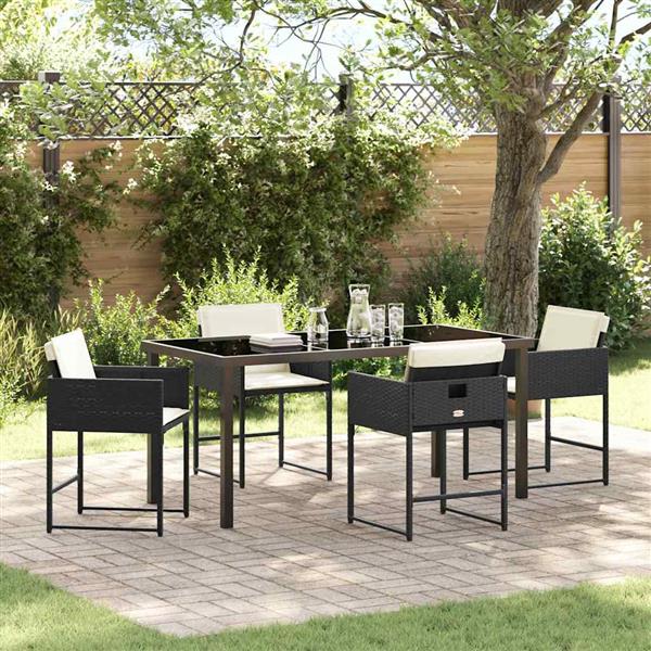 Grote foto vidaxl tuin eetset 5 pcs zwart poly rattan tuin en terras tuinmeubelen