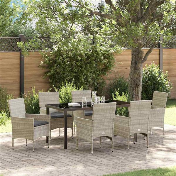 Grote foto vidaxl tuin eetset met kussen 7 pcs lichtgrijs poly riet tuin en terras tuinmeubelen