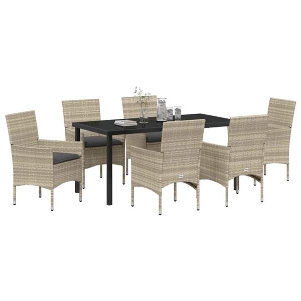 Grote foto vidaxl tuin eetset met kussen 7 pcs lichtgrijs poly riet tuin en terras tuinmeubelen