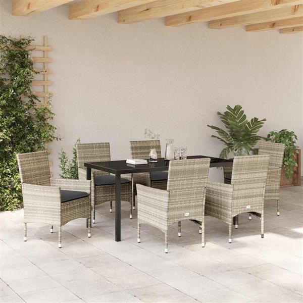 Grote foto vidaxl tuin eetset met kussen 7 pcs lichtgrijs poly riet tuin en terras tuinmeubelen