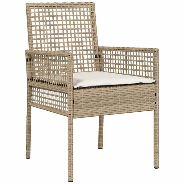 Grote foto vidaxl tuin eetset met kussen 7 pcs beige poly riet tuin en terras tuinmeubelen