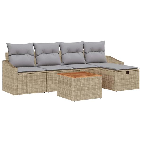 Grote foto vidaxl tuin sofa set met kussen met opslag 6 pcs beige poly riet tuin en terras tuinmeubelen