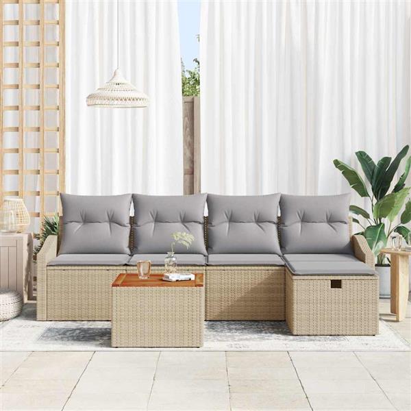 Grote foto vidaxl tuin sofa set met kussen met opslag 6 pcs beige poly riet tuin en terras tuinmeubelen