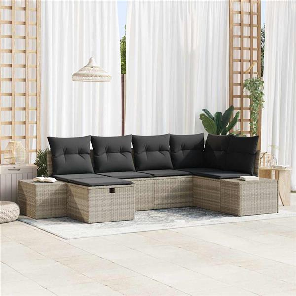 Grote foto vidaxl tuin sofa set 6 pcs lichtgrijs 55 x 62 x 69 cm poly riet tuin en terras tuinmeubelen