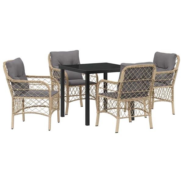 Grote foto vidaxl tuin eetset met kussen 5 pcs beige poly riet tuin en terras tuinmeubelen