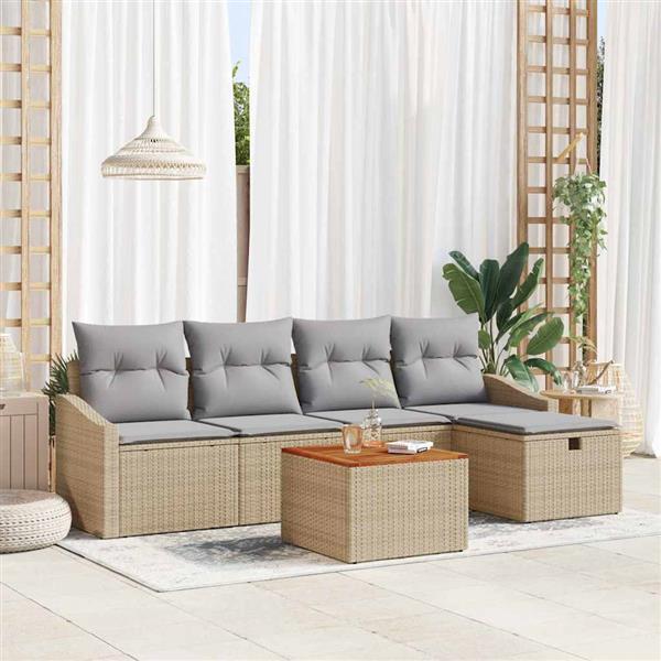 Grote foto vidaxl tuin sofa set met kussen met opslag 6 pcs beige poly riet tuin en terras tuinmeubelen