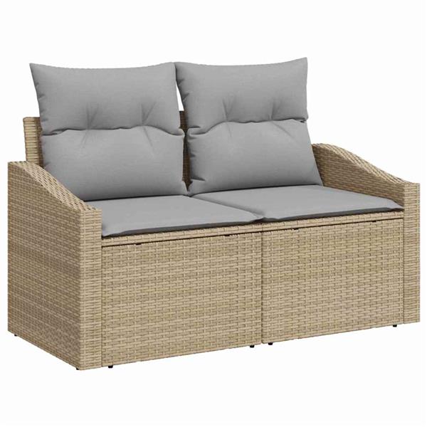 Grote foto vidaxl tuin sofa set met kussen met opslag 6 pcs beige poly riet tuin en terras tuinmeubelen