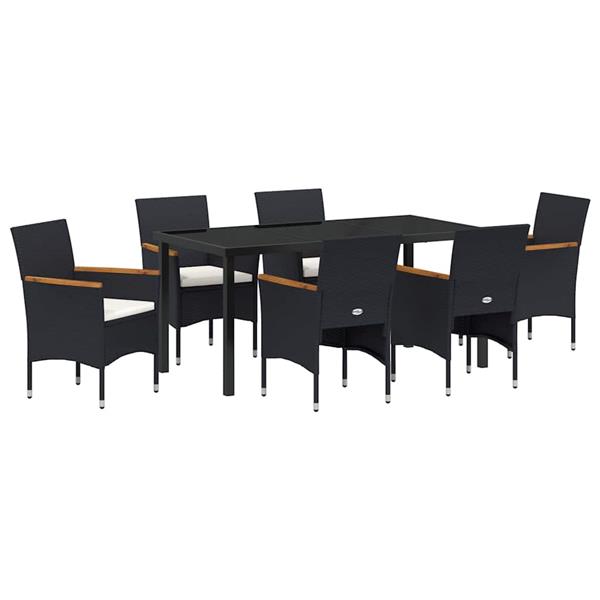 Grote foto vidaxl tuin eetset met kussen 7 pcs zwart poly riet tuin en terras tuinmeubelen