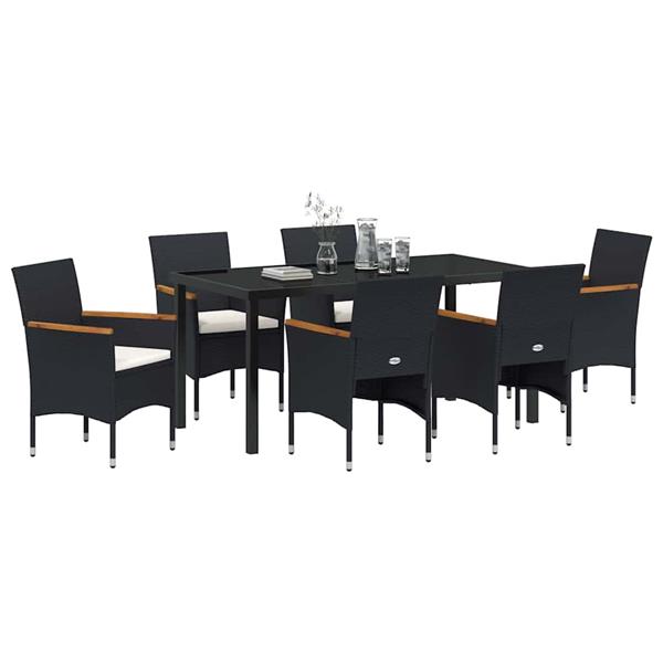 Grote foto vidaxl tuin eetset met kussen 7 pcs zwart poly riet tuin en terras tuinmeubelen