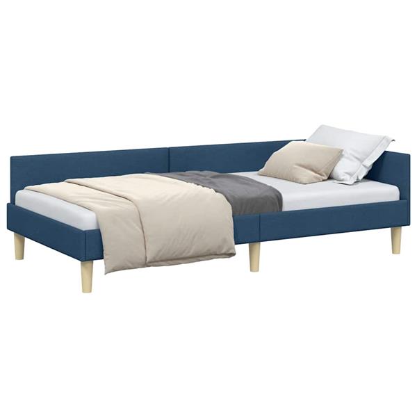 Grote foto vidaxl hoekbedframe blauw 100 x 200 cm stof en ge mproviseerd hout antiek en kunst stoelen en banken