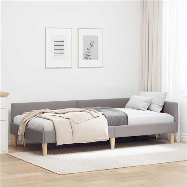 Grote foto vidaxl hoekbedframe taupe 100 x 200 cm stof en ge mproviseerd hout antiek en kunst stoelen en banken