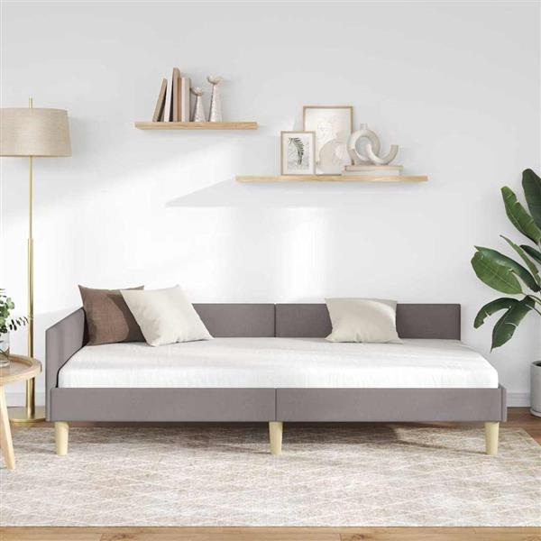 Grote foto vidaxl hoekbedframe taupe 100 x 200 cm stof en ge mproviseerd hout antiek en kunst stoelen en banken