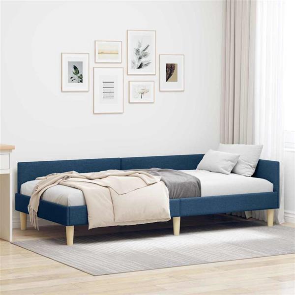 Grote foto vidaxl hoekbedframe blauw 90 x 200 cm stof en ge mproviseerd hout antiek en kunst stoelen en banken