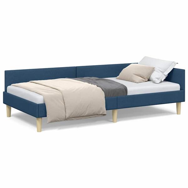 Grote foto vidaxl hoekbedframe blauw 90 x 200 cm stof en ge mproviseerd hout antiek en kunst stoelen en banken