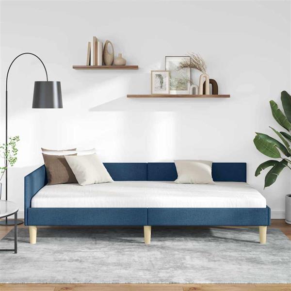 Grote foto vidaxl hoekbedframe blauw 90 x 200 cm stof en ge mproviseerd hout antiek en kunst stoelen en banken