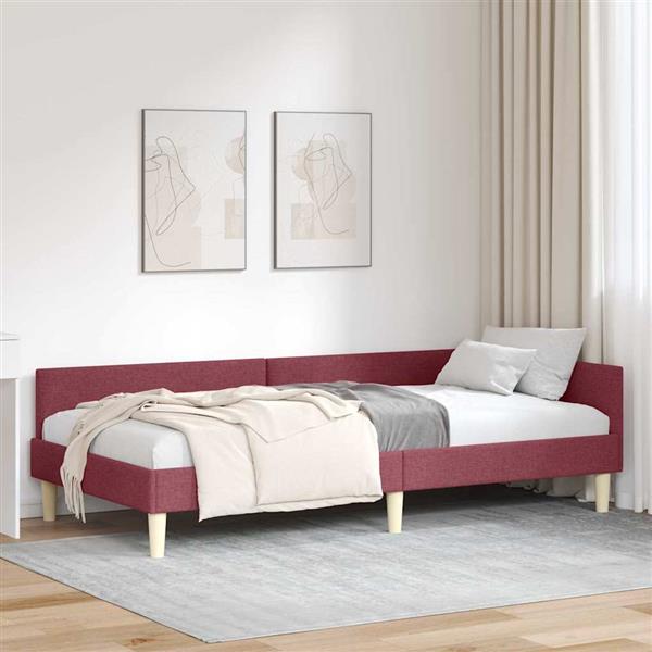 Grote foto vidaxl hoekbedframe wijnrood 90 x 190 cm stof en ge mproviseerd hout antiek en kunst stoelen en banken