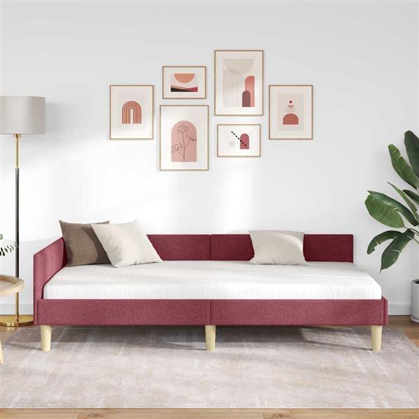 Grote foto vidaxl hoekbedframe wijnrood 90 x 190 cm stof en ge mproviseerd hout antiek en kunst stoelen en banken