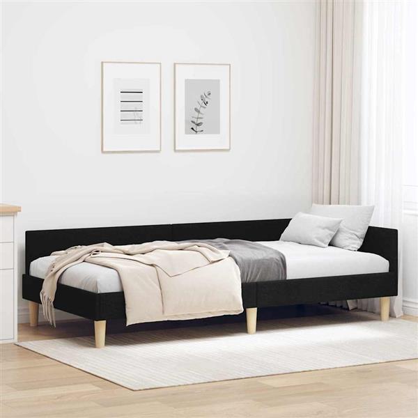 Grote foto vidaxl hoekbedframe zwart 90 x 200 cm stof en ge mproviseerd hout antiek en kunst stoelen en banken