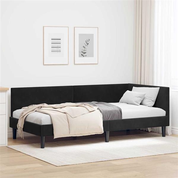 Grote foto vidaxl hoekbedframe zwart 100 x 200 cm fluweel en engineered hout antiek en kunst stoelen en banken