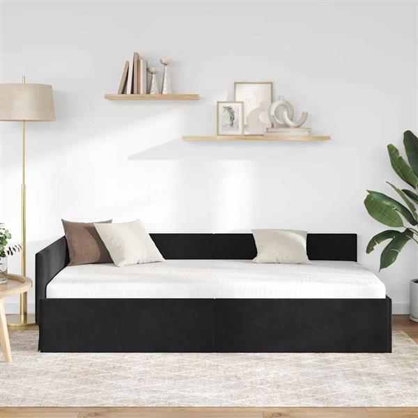 Grote foto vidaxl hoekbedframe zwart 90 x 190 cm fluweel en engineered hout antiek en kunst stoelen en banken