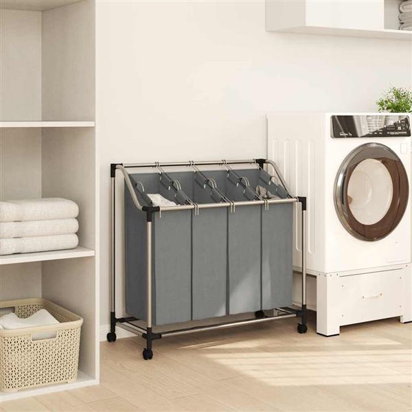Grote foto vidaxl wasmand met wielen 4 vakken grijs huis en inrichting overige huis en inrichting