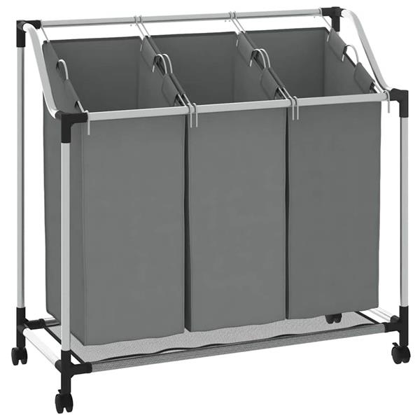 Grote foto vidaxl wasmand met wielen 3 vakken grijs huis en inrichting overige huis en inrichting