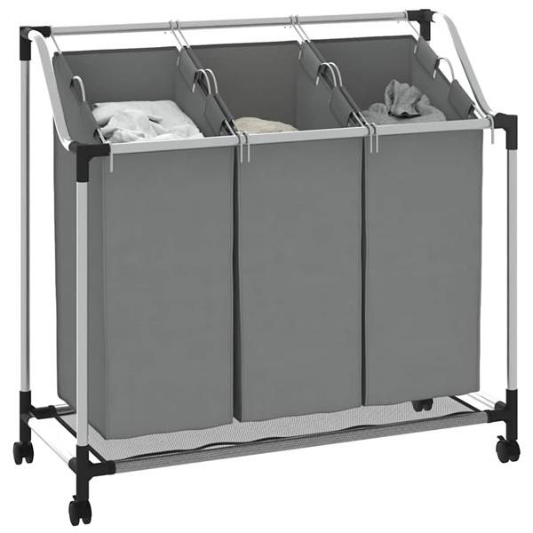 Grote foto vidaxl wasmand met wielen 3 vakken grijs huis en inrichting overige huis en inrichting