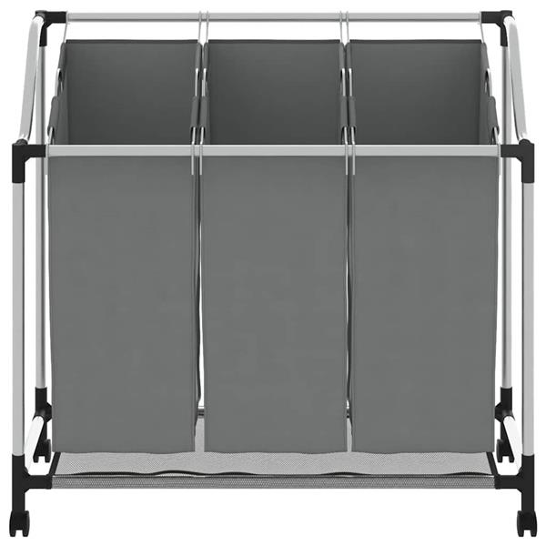 Grote foto vidaxl wasmand met wielen 3 vakken grijs huis en inrichting overige huis en inrichting