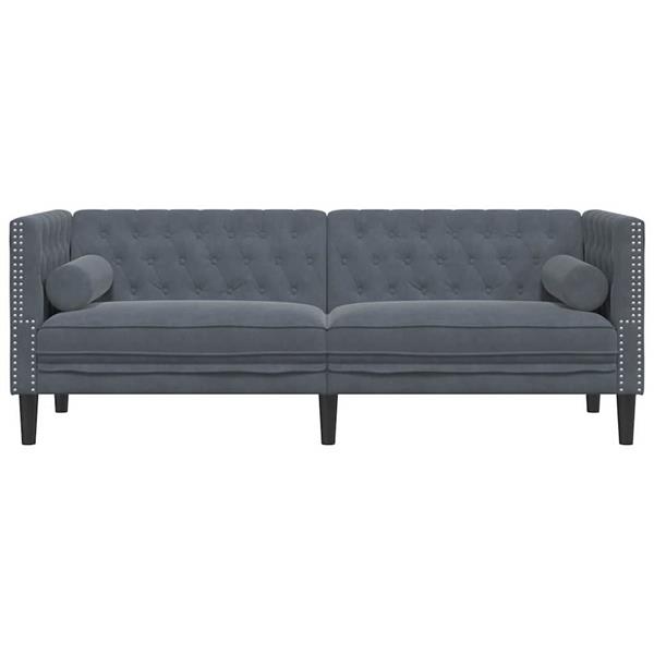 Grote foto vidaxl chesterfieldbank donkergrijs 194 x 74.5 x 70.5 cm fluweel huis en inrichting bankstellen
