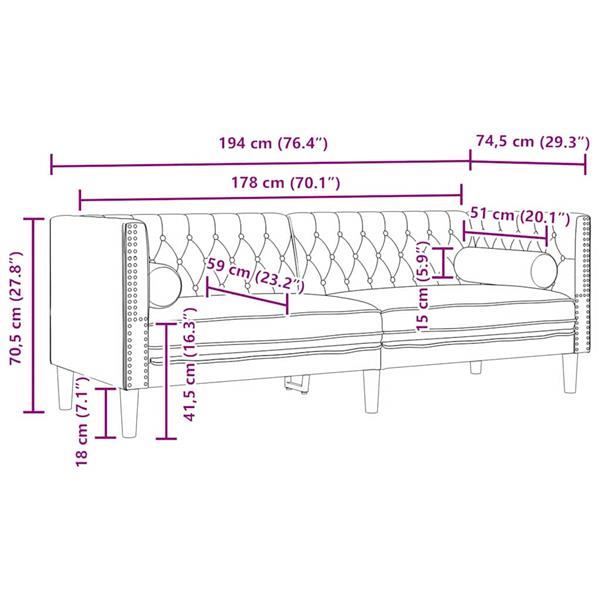 Grote foto vidaxl chesterfieldbank donkergrijs 194 x 74.5 x 70.5 cm fluweel huis en inrichting bankstellen