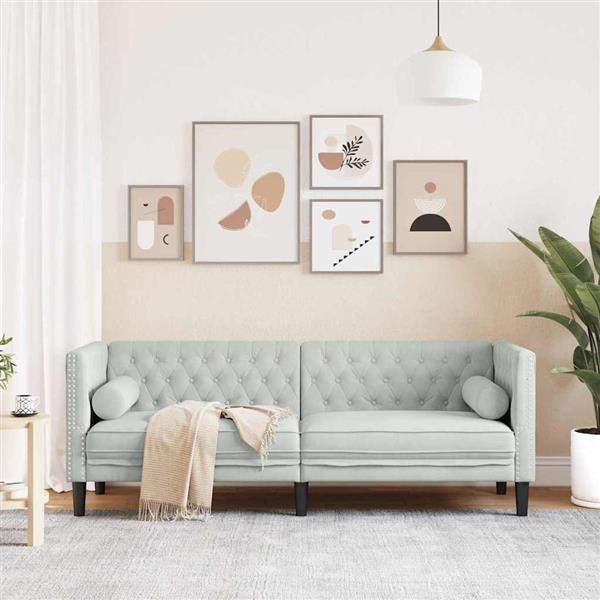 Grote foto vidaxl chesterfieldbank anders lichtgrijs 194 x 74.5 x 70.5 cm fluweel huis en inrichting bankstellen