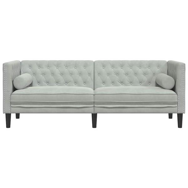 Grote foto vidaxl chesterfieldbank anders lichtgrijs 194 x 74.5 x 70.5 cm fluweel huis en inrichting bankstellen