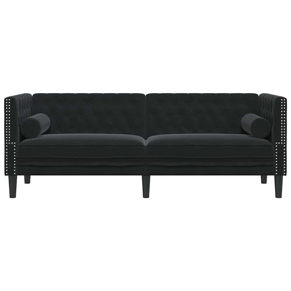 Grote foto vidaxl chesterfieldbank met kussen zwart 194 x 74.5 x 70.5 cm fluweel huis en inrichting bankstellen