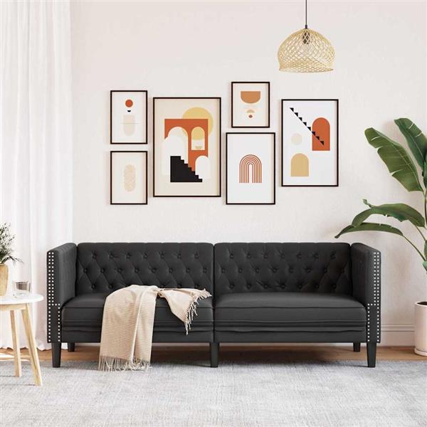 Grote foto vidaxl chesterfieldbank geruit zwart 194 x 74.5 x 70.5 cm kunstleer huis en inrichting bankstellen