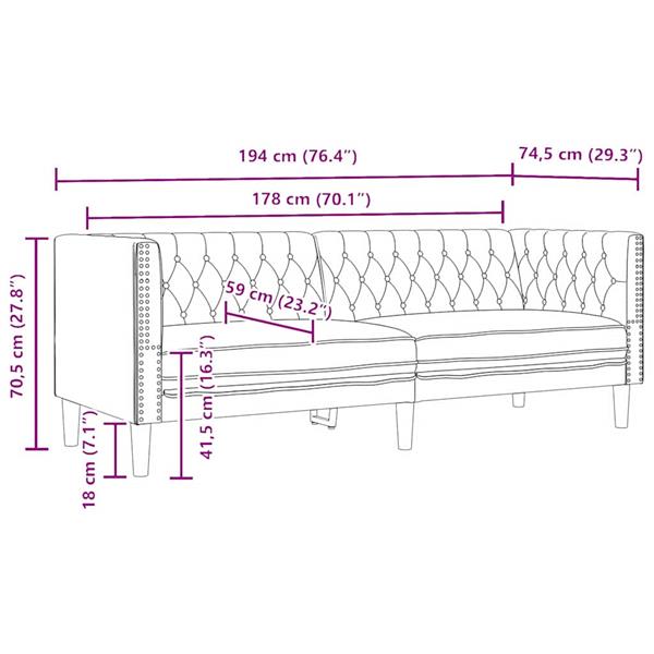 Grote foto vidaxl chesterfieldbank geruit zwart 194 x 74.5 x 70.5 cm kunstleer huis en inrichting bankstellen