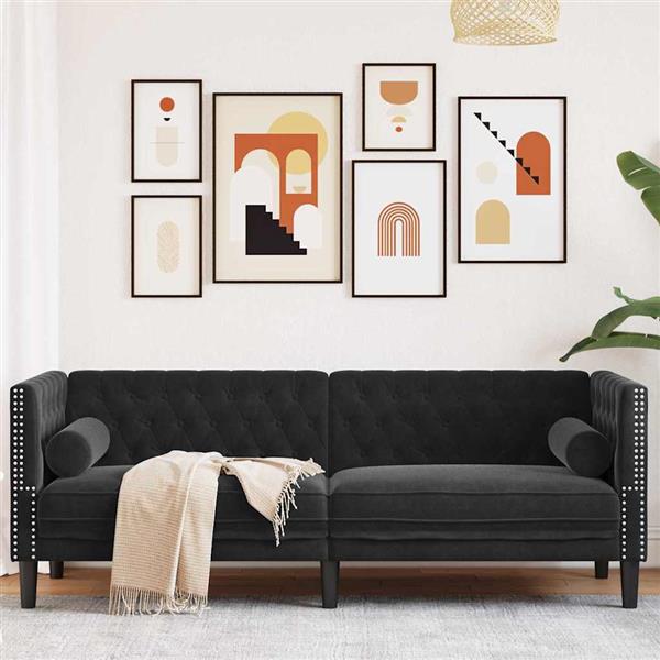 Grote foto vidaxl chesterfieldbank met kussen zwart 194 x 74.5 x 70.5 cm fluweel huis en inrichting bankstellen